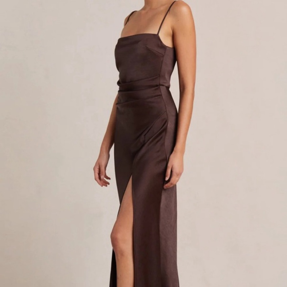 Bec & Bridge Brown Ruched One Shoulder Gown